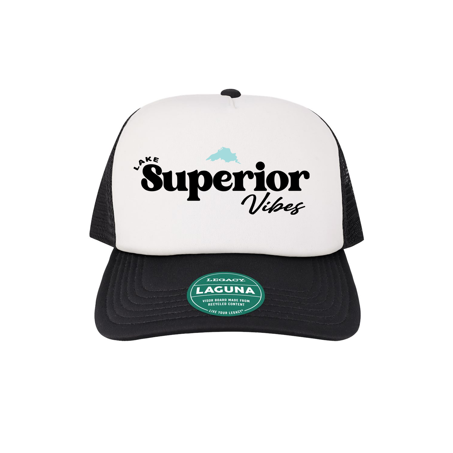 Lake Superior Vibes trucker hat with Great Lakes inspired design. Perfect hat for Lake Superior lovers, beach days, camping, hiking, and Up North adventures. 🌊🧢