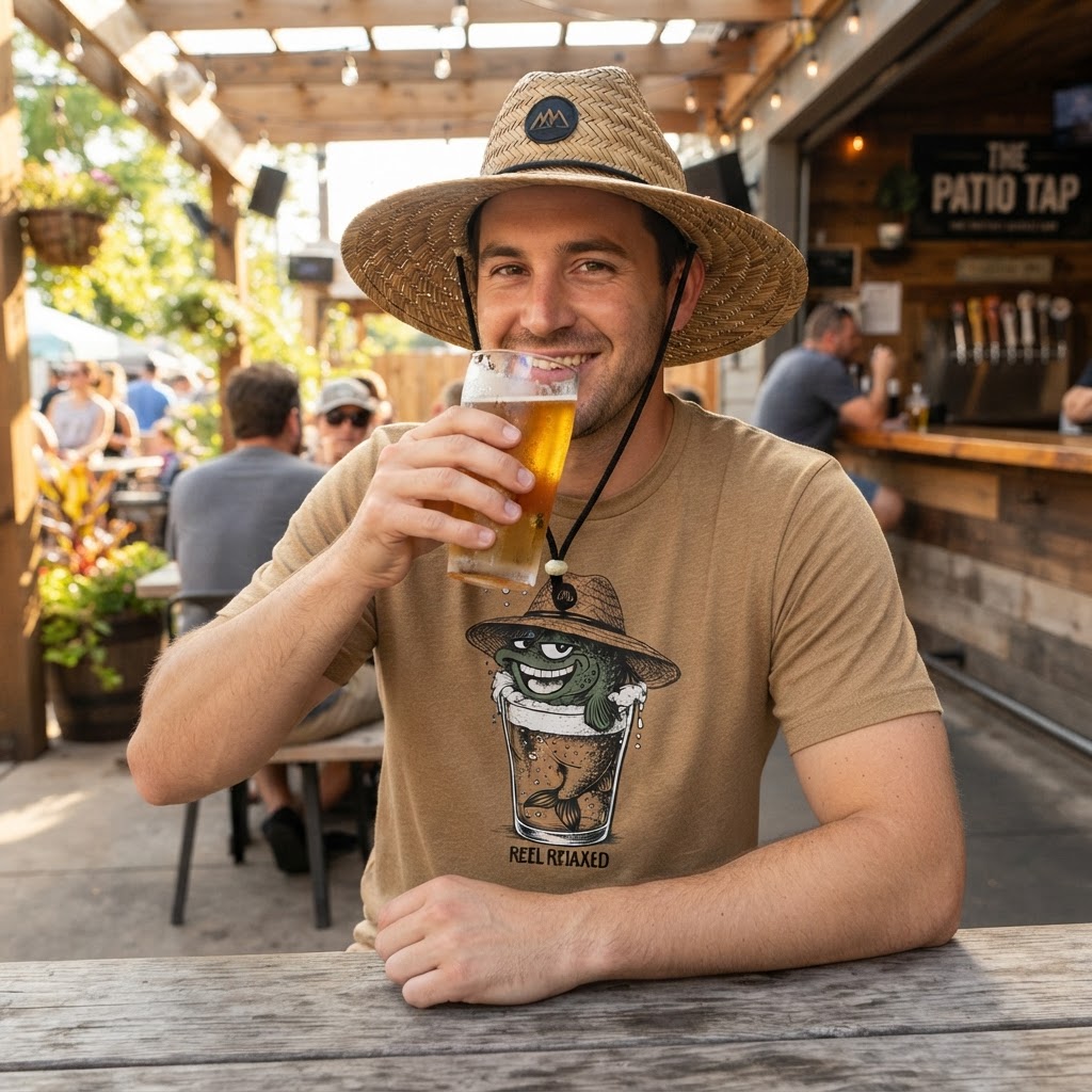 Reel Relaxed Brook Trout Fishing T-Shirt, worn by a model