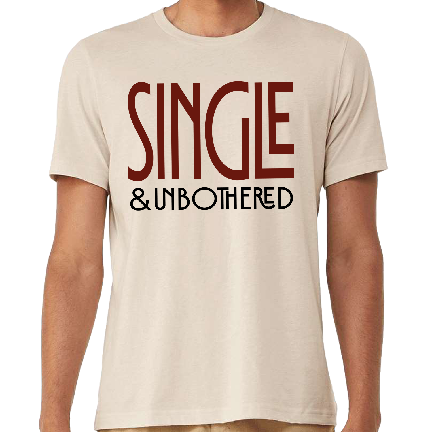 Unisex graphic tee that reads “Single and Unbothered” for Anti-Valentine’s Day